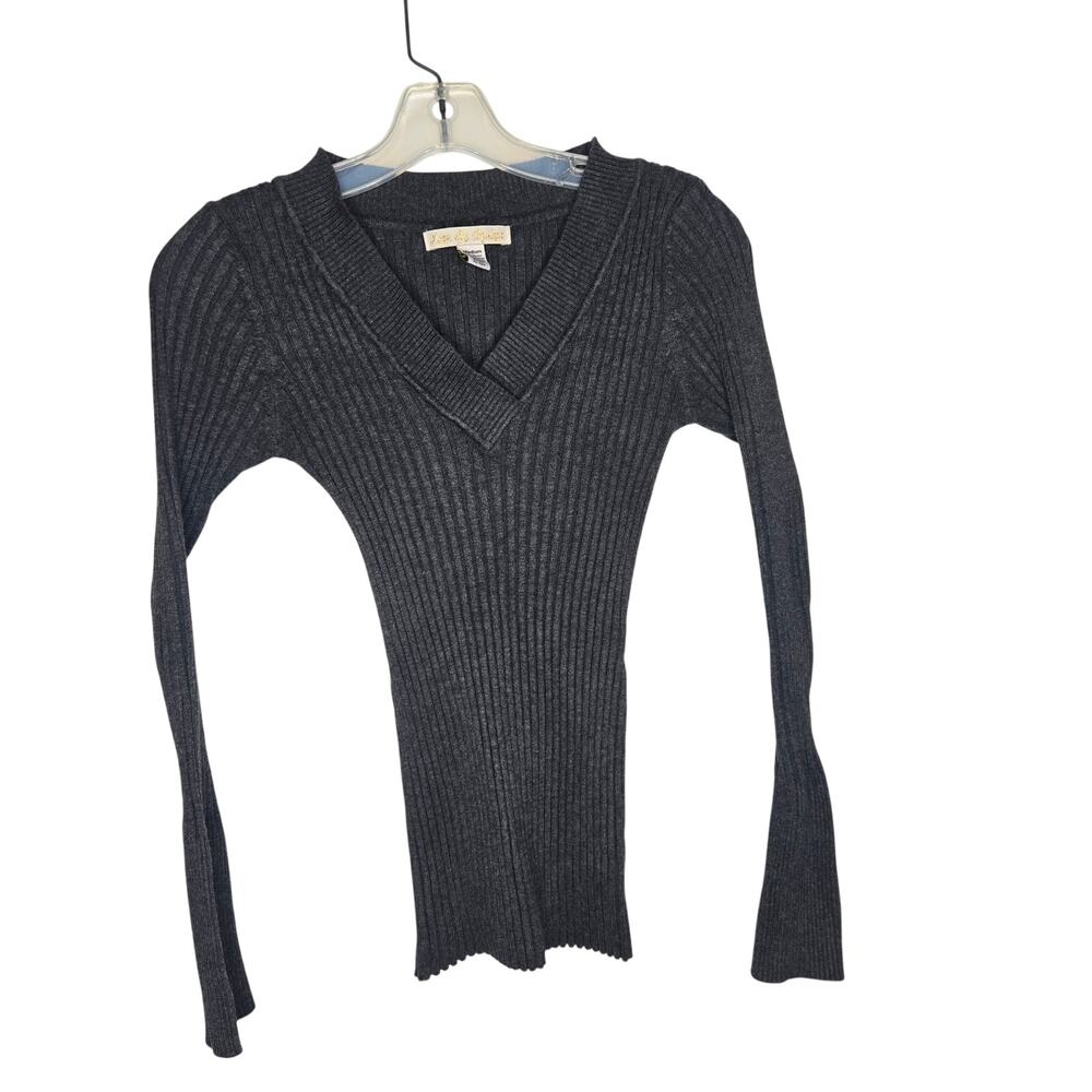 Y2K Ribbed Knit Top Fitted Stretch Basics Casual Gray Layering Women Medium